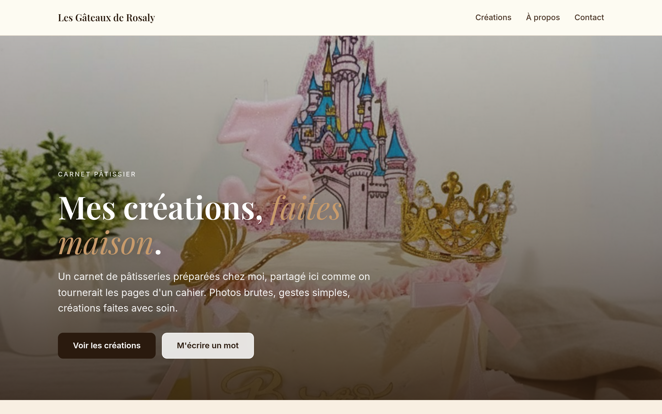 Capture d'écran du site Les Gâteaux de Rosaly — cake designer sur commande